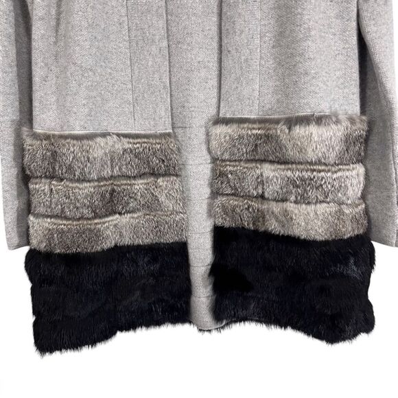 The Cashmere Project Rabbit Fur Trim Open Front Cardigan Sweater Grey XS - Picture 6 of 9